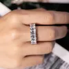 Marca 925 SILVER PAVE Emerald cortar praça cheia CZ ETERNIDADE BAND noivado casamento anel Simulado de jóias com diamantes Tamanho 5,6,7,8,9,10