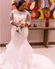 África Tallas grandes Sirena Vestidos de novia Joya 3/4 Manga larga Ilusión Corpiño Apliques Encaje País Vestidos de novia Vestido de novia 222x