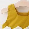 Vestito estivo per ragazze Vestito da principessa stampato girasole per bambini Vestito da gilet senza maniche color caramello per bambini Abbigliamento da spiaggia per bambini CLS779