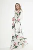 Damskie sukienki na pasie startowe o szyję długie rękawy kwiatowy nadruk koronkowy elegancki maxi design sukienka vestidos256u