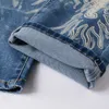 Sokotoo Men's Fashion Dragon Print Jeans Male Colored Ritning Painted Slim Denim Pants Elastic Black Long Byxor Y19072301245J