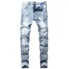 Mens Jeans Biker Jeans Estilo Vintage Masculino Jeans Buraco Distressed Slim Fit Denim Casual Masculino Calças Calças Tamanho Asiático2344