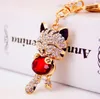 Bling bling crystal rhinestone söt lycklig katt metall nyckelring nyckelring bil nyckelringar handväska charms handväska hängsmycke metall hängande katt nyckelring