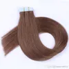 Brown Color Pu Tape in Human Hair 16- 22inch Invisible Silky Straight Tape on Remy Hair Extensions 200Grams Lot, Free DHL