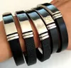 New 12pcs lot High Quality Black Leather With Stainless Steel Bracelet Mens Classic Sport Wristbands Man Boy Bangle Great Gift Par235J