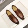 FELIX CHU Повседневная деловая мужская модельная обувь из натуральной кожи с крокодиловым принтом Коричневые мужские мокасины для вечеринки и свадьбы с двойными пряжками