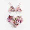 Mode 2019 Sommer Frauen Sexy Spitze Trim Floral Print Satin Unterwäsche Set Wireless Dessous Femme Bh Boho Dessous