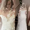 Magnifique une couche mariage voiles de mariée blanc ivoire dentelle 3D Appliques florales perlé Long voile sur mesure