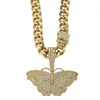 Collar de mariposa grande a la moda, joyería de Color dorado y plateado, colgante de mariposa CZ completo, cadena de cuerda para hombres, regalo novedoso