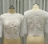 En Stock Vestes De Mariage En Dentelle Pour Femmes 3/4 À Manches Longues En Dentelle Bolero Bateau Perles Veste De Mariage Plus La Taille