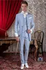 Long Groom Tuxedos Embroidery Groomsmen Mens Wedding Dress Light Blue Man Jacket Blazer Prom/Dinner 3 Piece Suit(Jacket+Pants+Vest+Tie) 298