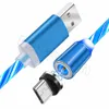 1M 3 stopy 2A Szybkie kable ładowania LED Flow Flowing Magnetyczne Typ Cable Micro USB dla Samsung S8 S9 S10 HTC LG