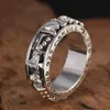 2019 modemärke 100 S925 Solid Sterling Silver Ring Male Skull and Heart Thai Silver Men Ring Gift For Friend Jewelry1997224