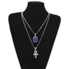 Egyptische Ankh Sleutel van Leven Bling Strass Kruis Hanger Met Rode Robijn Hanger Ketting Set Mannen Hip Hop Sieraden Gratis verzending