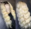 Long Brazilian loose Wave Lace Front Wig 1B /613 Ombre Blonde Colored Preplucked synthetic hair wig heat resistant for africa women