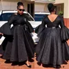 Svart Full Lace Prom Dresses South African Trumpet Långärmade Kvällar 2K19 Plus Storlek Golvlängd Formell Party Klänning Billiga