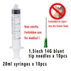 20 ml wegwerpbare plastic spuit met naald voor lab en meervoudig gebruikt injectie-tool, 1.5 inch 14g stompe tip doseernaald met Luer Lock