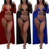 Fashion-European and American loose large size women's three-piece beach bikini long sleeve sun protection cape