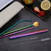 304 Stainless Steel Straight Bent Drinking Straws Cleaning Brush Spoon 7pcs/set With Box Kitchen Tools Wedding Gift