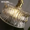 handmade ribbed wave glass brass pendant lamp clear crystal Japan nordic antique retro cafe bar hotel home bedroom suspension light fixture