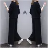 M-4XL Conjunto Mujer Moda Tops + Geniş Bacak Pantolon 2 Parça Pantalon Chandal Mujer Artı Boyutu Siyah Renk Kadın Kış Giyim Seti