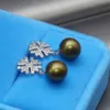 925 prata esterlina simples diamante brincos de floco de neve naturais brincos de pérola de água doce DIY moda feminina pérola jóias