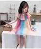 2022 Abito arcobaleno estivo Abiti per bambini Abiti di moda Abito pieghedistica in piega Princess Maid Girl Costume Cute Kids Belle Abbigliamento