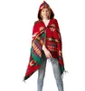Women Horn Buckle Poncho Fashion Ethnic Style Hooded Cape Lady Winter Warm Bohemian Shawl Outdoor Tassel Blanket Cloak ST629
