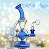 Dab Rigs blu da 7,9 pollici Tipo piegato Narghilè Gorgogliatore Bong in vetro spesso 5 mm Recycler Dab Rigs Ciotola per fumatori 14mm jiont