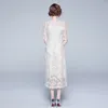 Casual Dresses Gold Thread Overlays Flower Embroidery Dress Women Elegant V-Neck Short Sleeve Office Female Waist Mesh Lace K9151