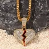 Iced out pequeno coração pingente colar com corrente de corda ouro prata cor zircão cúbico hip hop jóias250n
