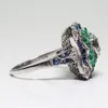 Elegant Emerald Zircon Blue Topaz Silver Plated Ring European och American Popular Hand Jewelry for Mom 'Birthday Gift338W