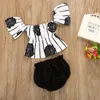 Baby Meisjes Off Shoulder Outfits Floral Stripe Print Tops + Bloomers Shorts 2pcs / Set 2019 Zomer Mode Kinderkleding Sets C6246