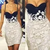 2019 sexy spaghetti riems lieverd kant korte cocktail jurken applique top kralen korte prom jurken ontwerpen Arabische goedkope feestjurken