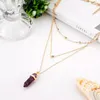 Multilayer Zeshoekige Kolom Quartz Kettingen Prisma Stapel Hangers Vintage Natuursteen Bullet Crystal Ketting Voor Vrouwen Sieraden