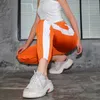 Pantalon crayon Patchwork décontracté, taille haute, avec ceinture à boucle, Orange, poche zippée, survêtement et jogging, Fitness