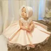 New Fashion Beaded Bow Flower Girl Dresses For Wedding Princess Fluffy Tulle Baby Girls Baptism Christening 1st Birthday Gown8958621