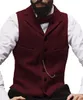 2020 Country Wool Groom Vests Свадебная коричневая твидовая одежда для жениха Slim Fit Burgundy Grey Свадебные гости для вечеринки Vests6951404