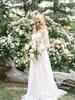 2019 Romantiska två bitar Bohemian Bröllopsklänning Elegant Chiffong Långärmade Snörning Sommarstrand Bridal Gown Plus Storlek Anpassad Made