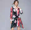 2019 fashion Flora printed Asymmetrical single breasted women shirt dresses long sleeve casual dresses