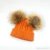 Barn vinterhatt med 2st päls pompoms pojke flickor naturliga päls boll beanie barn kepsar dubbel riktig päls pom pom hatt för barn8621654