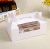 500 pezzi / lotto Marrone / Bianco 6 Scatole per cupcake Scatole per torte in carta Kraft e imballaggi con maniglia Confezione regalo di nozze Scatola per imballaggio