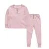 Baby pyjamas barn tjejer kläder pojke solid sover långa ärm toppar byxor outfits flicka sovkläder nattkläder kläder sätter 5colors rra1875