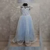 Adorable fleur filles robes à plusieurs niveaux bleu clair fête enfant en bas âge Pageant bébé robes d'anniversaire enfants première Communion robe