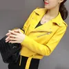 Pu Leather Jacket Women Fashion Bright Colors Yellow Motorcycle Coat Short Faux Leather Zipper Biker Jacket Soft Female