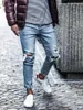 E-Baihui Erkek Yırtık Skinny Jeans Düz İnce Elastik Denim Biker Mavi Pantolon Uzun Pantolon Şık Artı Boyutu Slim Fit Jean LF1903