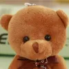 3pcs / Catene lotto Mini chiave Teddy Bear farcito peluche 12 centimetri Carino regali della bambola ciondolo Brown Bears congiunta di compleanno della festa nuziale della Portachiavi