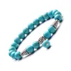 Bracelet de perles en pierre naturelle, brins de perles turquoise élastiques, porte-aura, cristal de guérison, pendentif suspendu, pierre de naissance