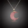 Novo Colar com Pingente de Pedra de Resina de Lua Negra Rosa Feminino Druzy Drusy Colar de Corrente de Cor Dourada para Cadeia Feminina