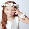 1Set mode vit brud bröllop krans huvud blommor handled blomma corsage flowergirl headwear party hår tillbehör